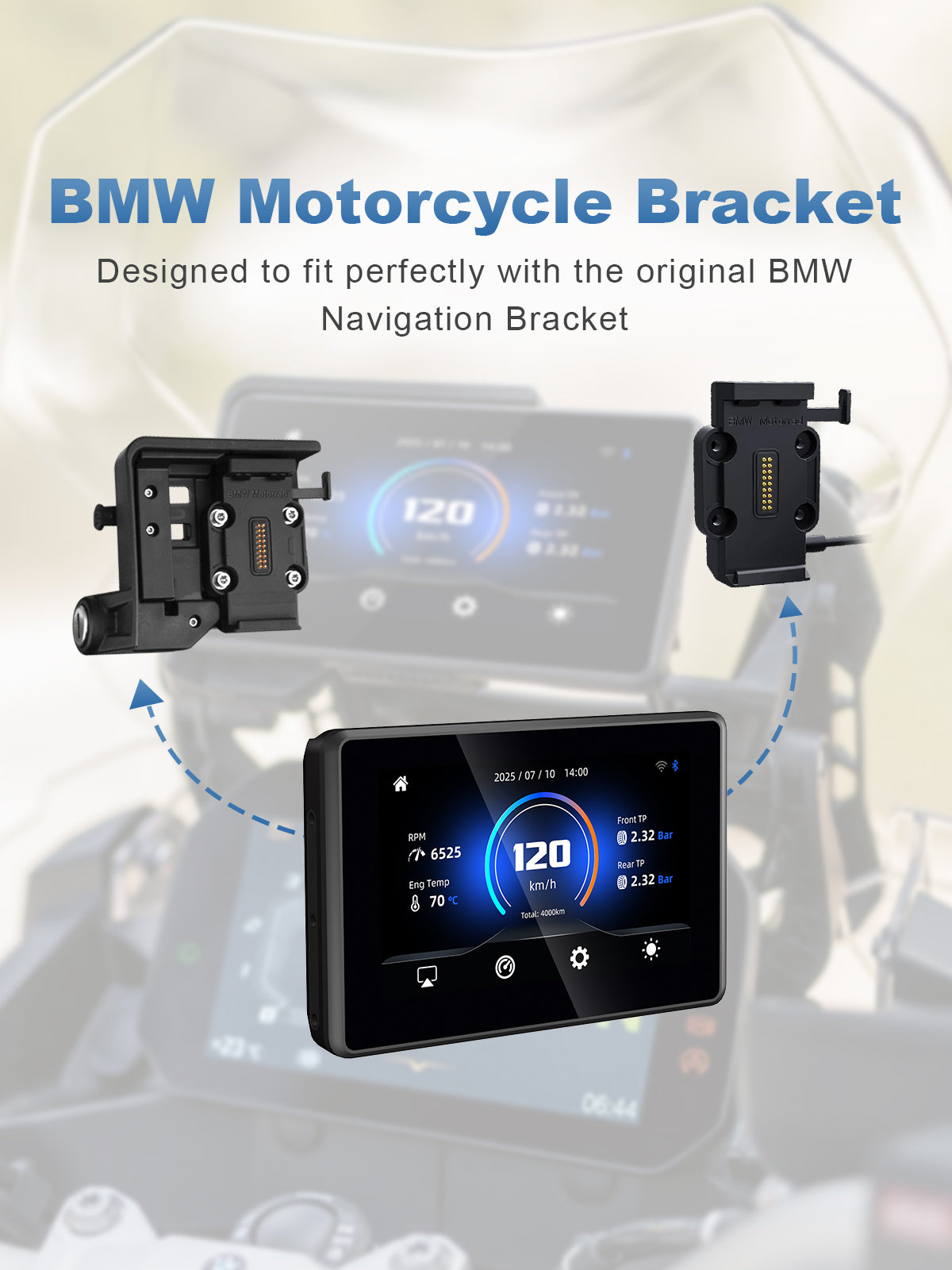 Linkifun MT3 Pro BMW motorcycle display compatible with OEM bracket, offering perfect fit and easy installation without additional adapters.
