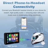 Linkifun MT3 Pro BMW motorcycle display featuring direct phone-to-headset connectivity, providing clearer and more stable audio for calls and music during rides.