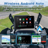 Linkifun MT3 Pro BMW motorcycle display supporting wireless Android Auto with Wonder Wheel, touchscreen, and Google Assistant voice control.