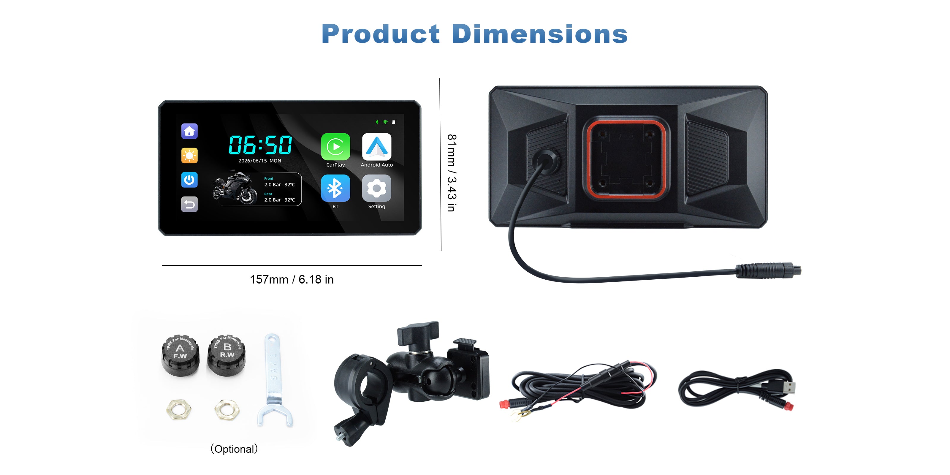 Linkifun MT6 motorcycle navigation screen wiring installation diagram showing power connection and setup