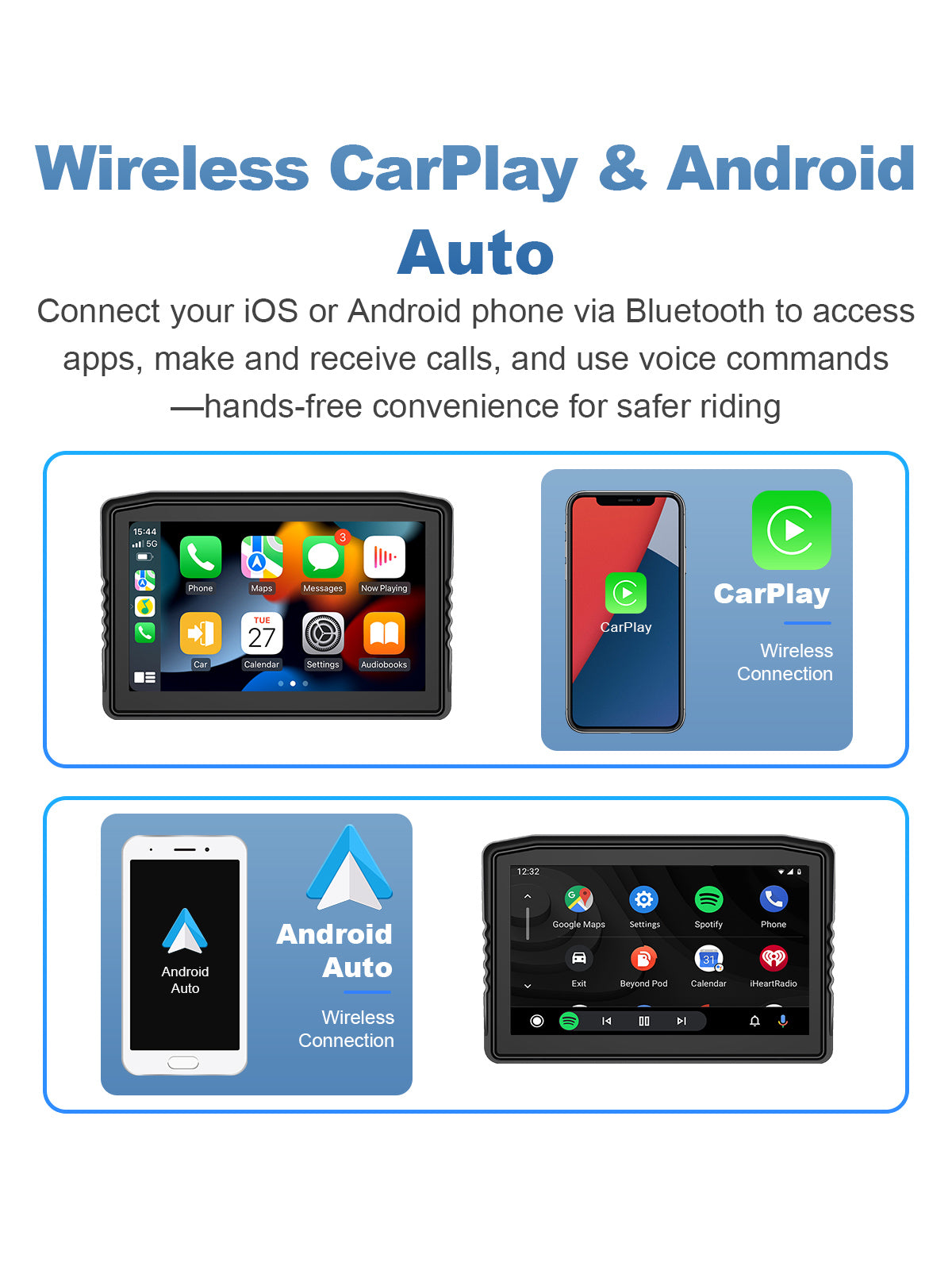 MT8 Motorcycle Navigation Screen with Wireless CarPlay and Android Auto for hands-free riding