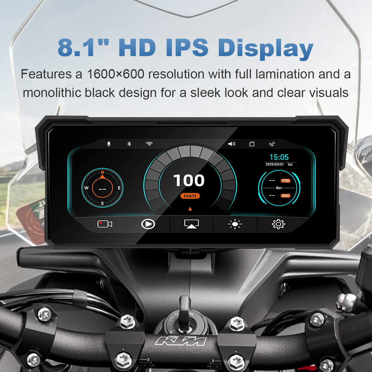 Linkifun™ MT81 8.1" Motorcycle CarPlay Navigation Screen with Wireless Android Auto, Screen Mirroring, Optional TPMS & DVR