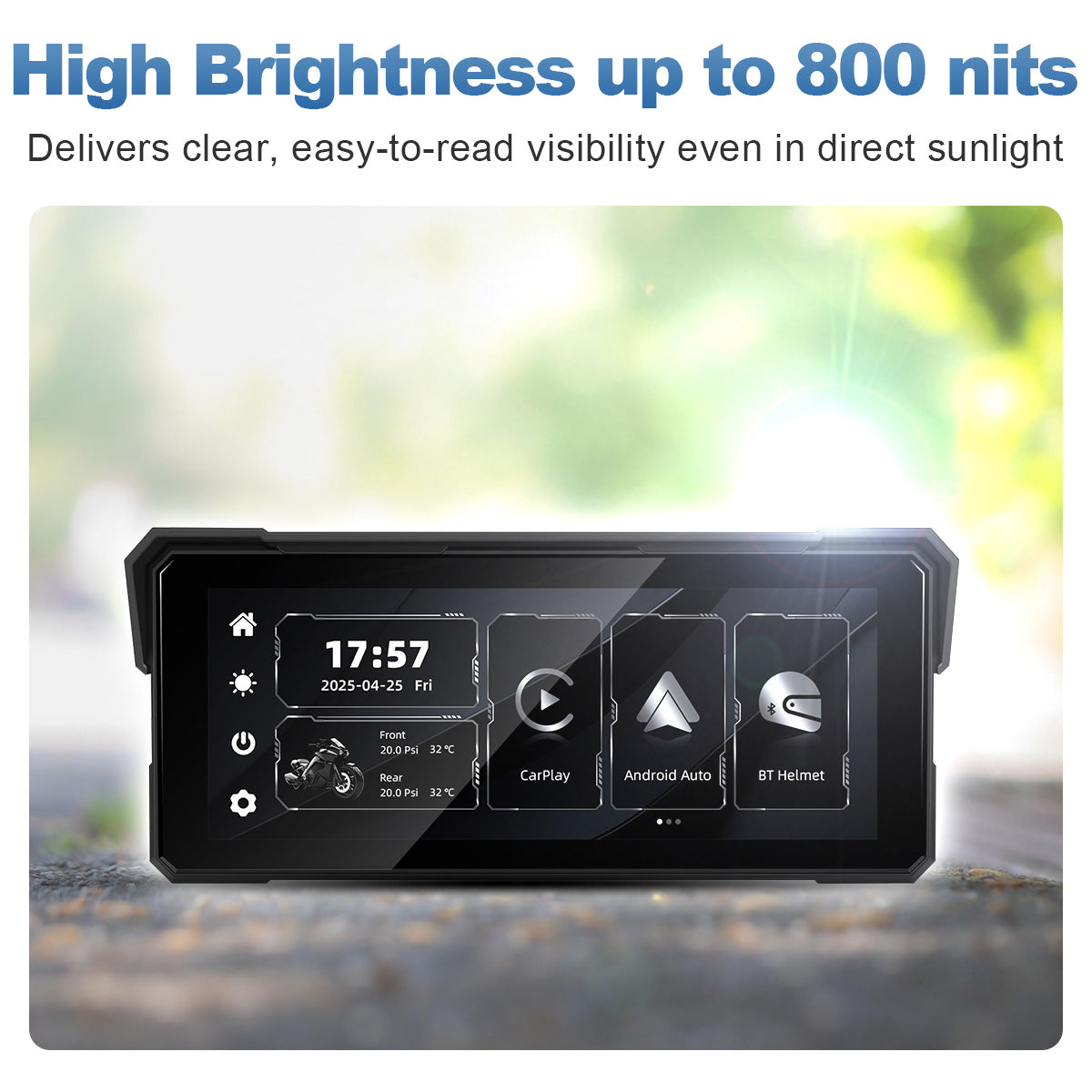 Linkifun™ MT81 8.1" Motorcycle Navigation Screen with Wireless CarPlay, Android Auto, Screen Mirroring (Optional TPMS)