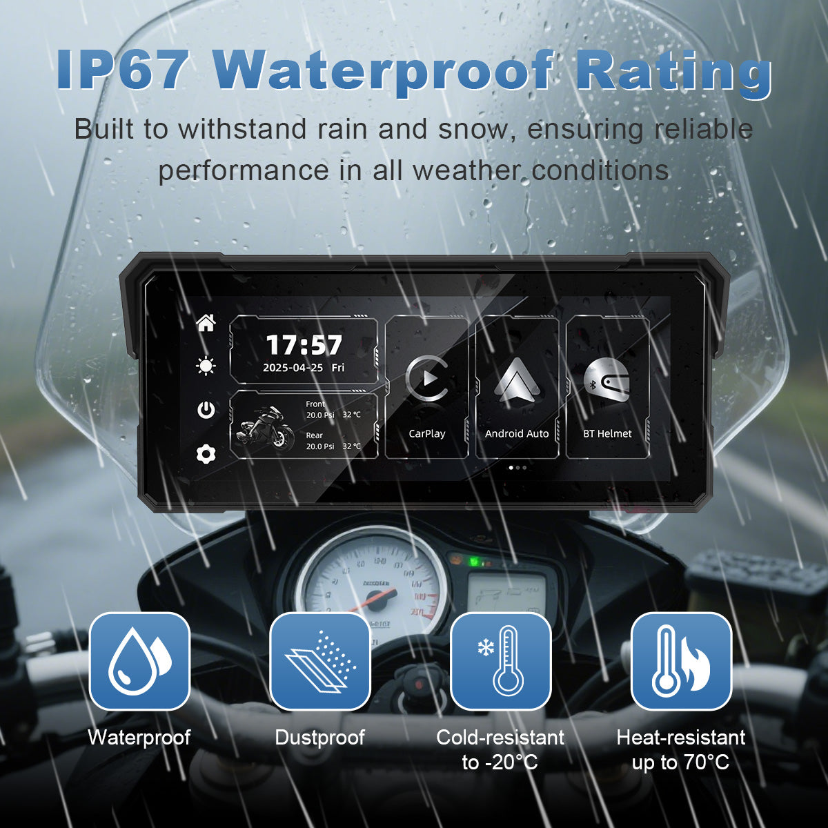 Linkifun™ MT81 8.1" Motorcycle Navigation Screen with Wireless CarPlay, Android Auto, Screen Mirroring (Optional TPMS)