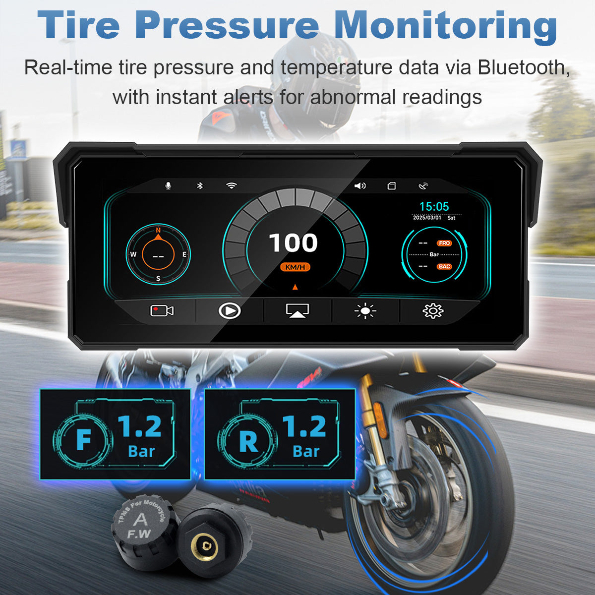 Linkifun™ MT81 8.1" Motorcycle CarPlay Navigation Screen with Wireless Android Auto, Screen Mirroring, Optional TPMS & DVR