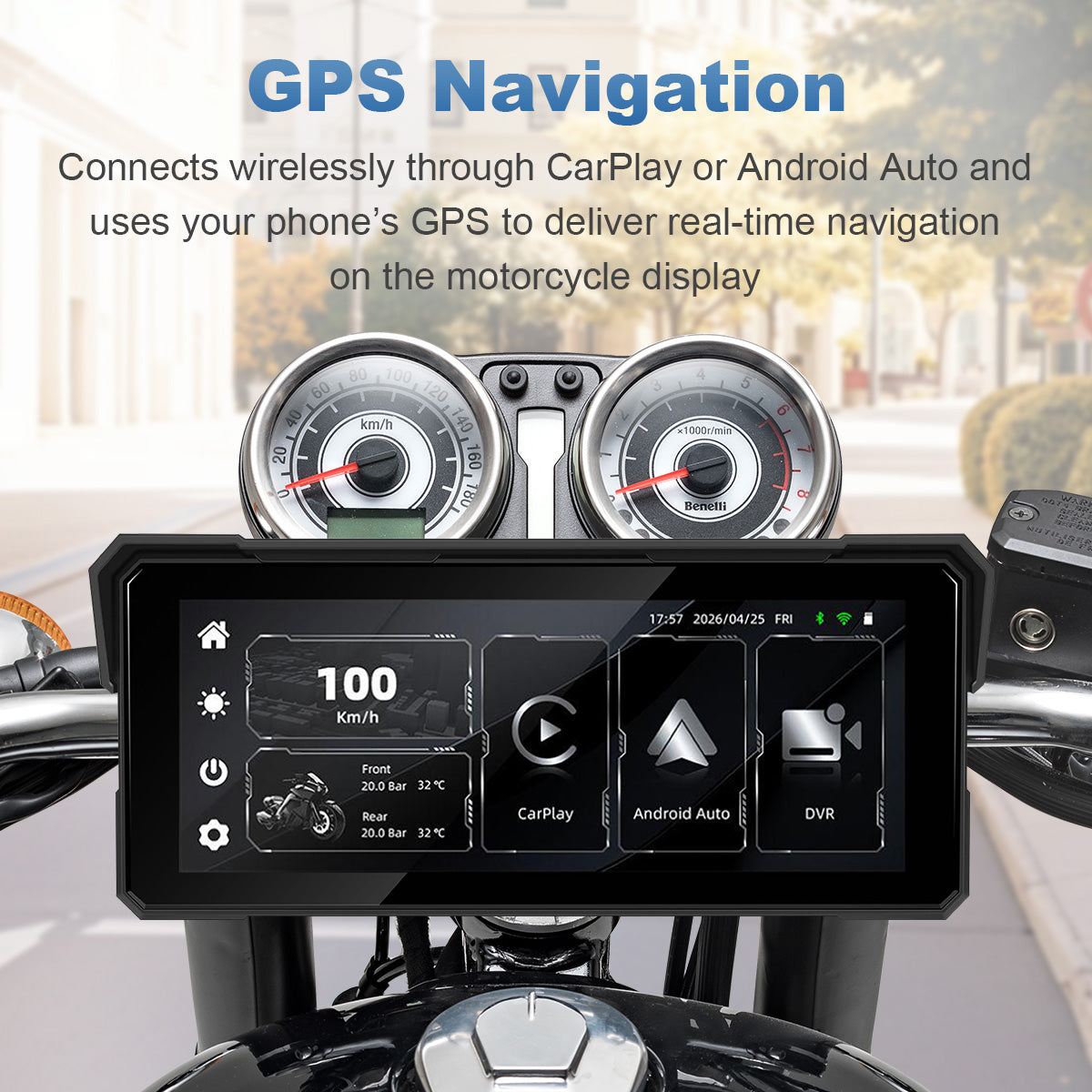 Linkifun™ MT81 8.1" Motorcycle CarPlay Navigation Screen with Wireless Android Auto, Screen Mirroring, Optional TPMS & DVR