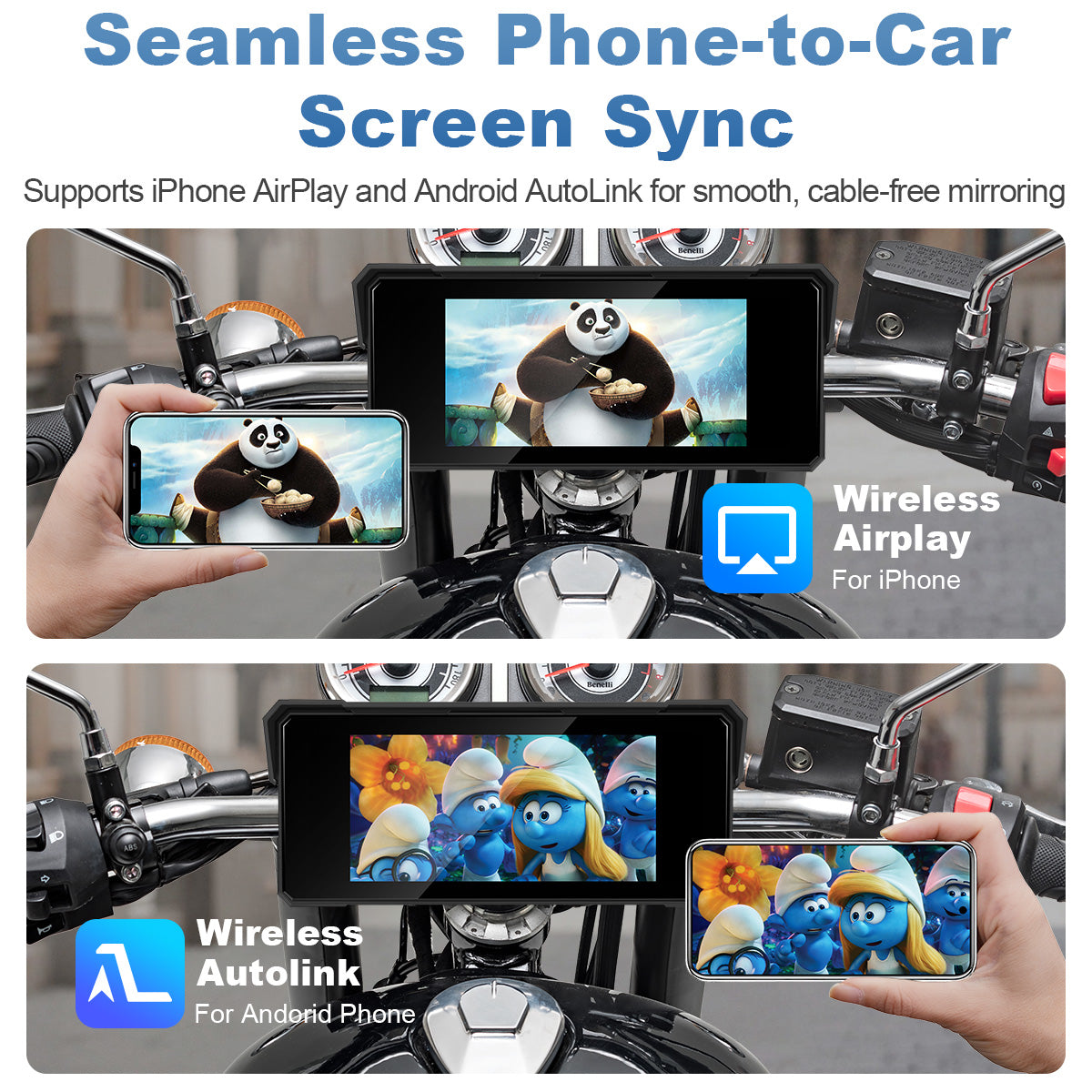 Linkifun™ MT81 8.1" Motorcycle Navigation Screen with Wireless CarPlay, Android Auto, Screen Mirroring (Optional TPMS)