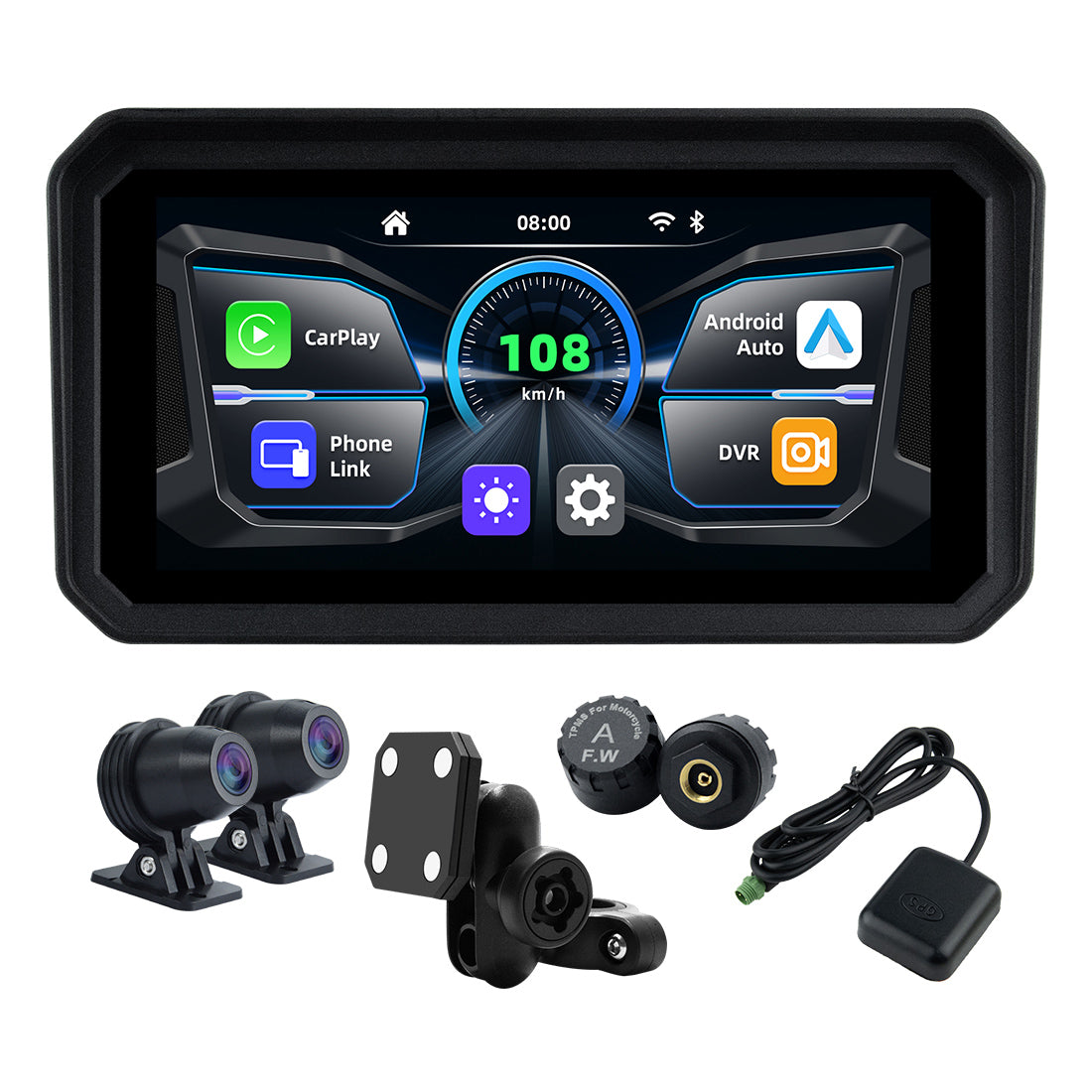 Linkifun™ MT9 6" Motorcycle Navigation Display with Wireless CarPlay, Android Auto, Screen Mirroring, Magnetic Mount (Optional DVR & GPS)