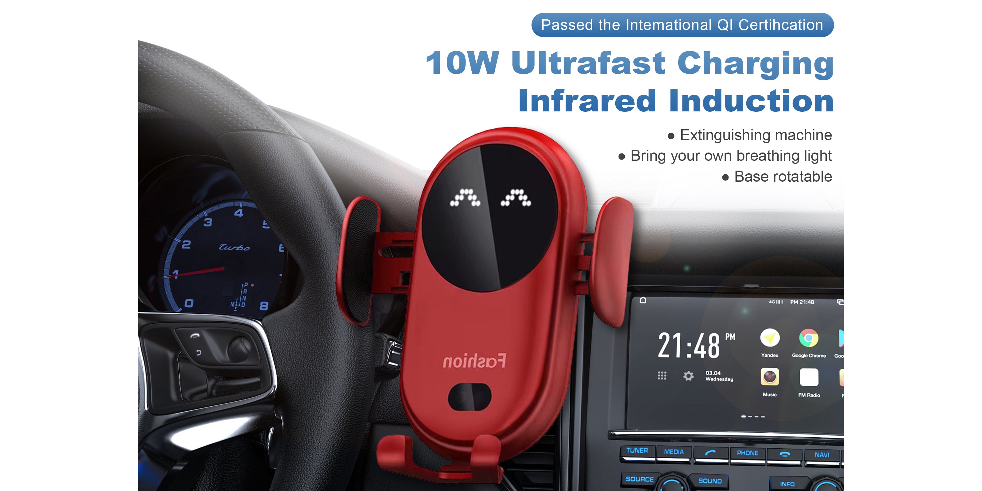 Linkifun Smart Automatic Infrared Sensing Wireless Fast Charging Car Mount demonstrating quick wireless charging feature for smartphones while driving