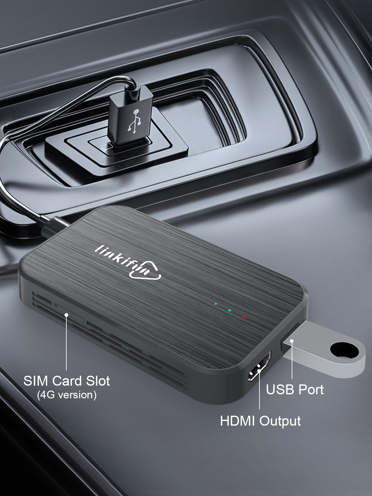 Linkifun Z4 Android 10 Smart AI Box wireless CarPlay and Android Auto adapter with USB flash drive media playback for offline movies and music in the car.