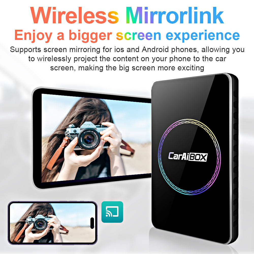 Linkifun C2 RGB works with original car controls including steering wheel buttons, knobs, and touchscreen while using wireless CarPlay or Android Auto.