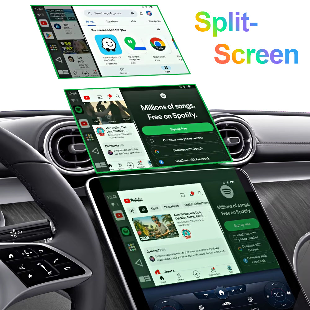 Linkifun C2 RGB supports split-screen functionality for simultaneous navigation and entertainment apps, enhancing the driving experience.