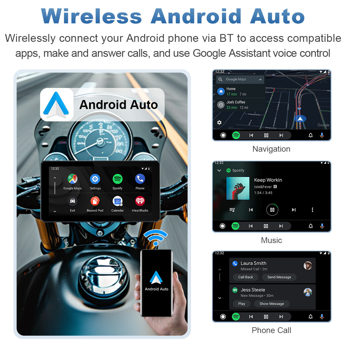 Pantalla de navegación para motocicleta Linkifun™ MT6 de 6" con CarPlay y Android Auto inalámbricos, navegación GPS, Bluetooth 4.2 y TPMS opcional