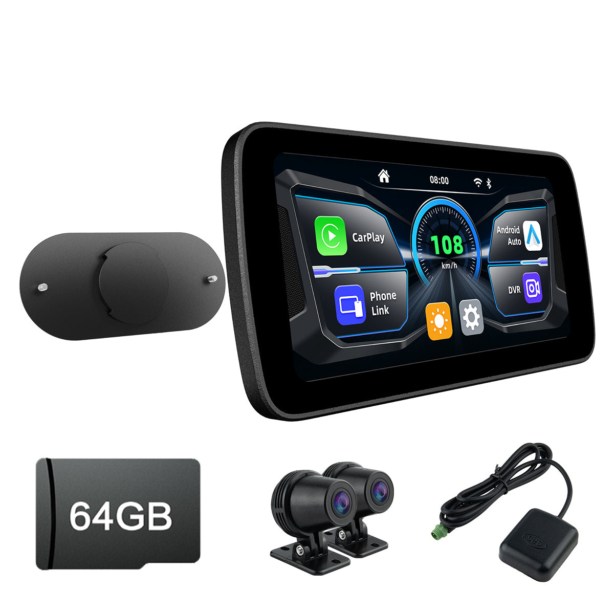 Linkifun™ MT5 / MT5A 6.25" Motorcycle Navigation Display with Wireless CarPlay, Android Auto, Screen Mirroring, Universal Mount (Optional DVR, GPS & TPMS)