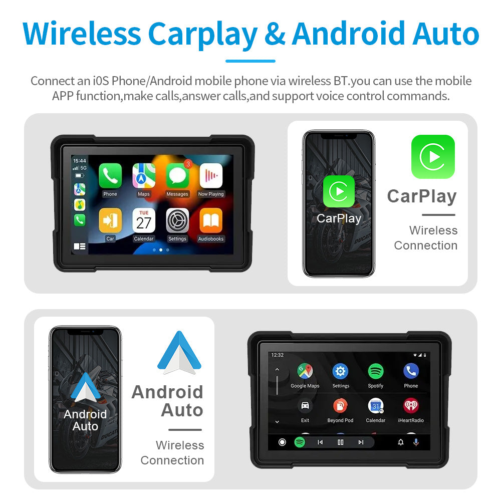 Linkifun™ SP8505 5" IP67 Waterproof Motorcycle Smart Screen, GPS Navigation with Wireless Apple Carplay, Android Auto