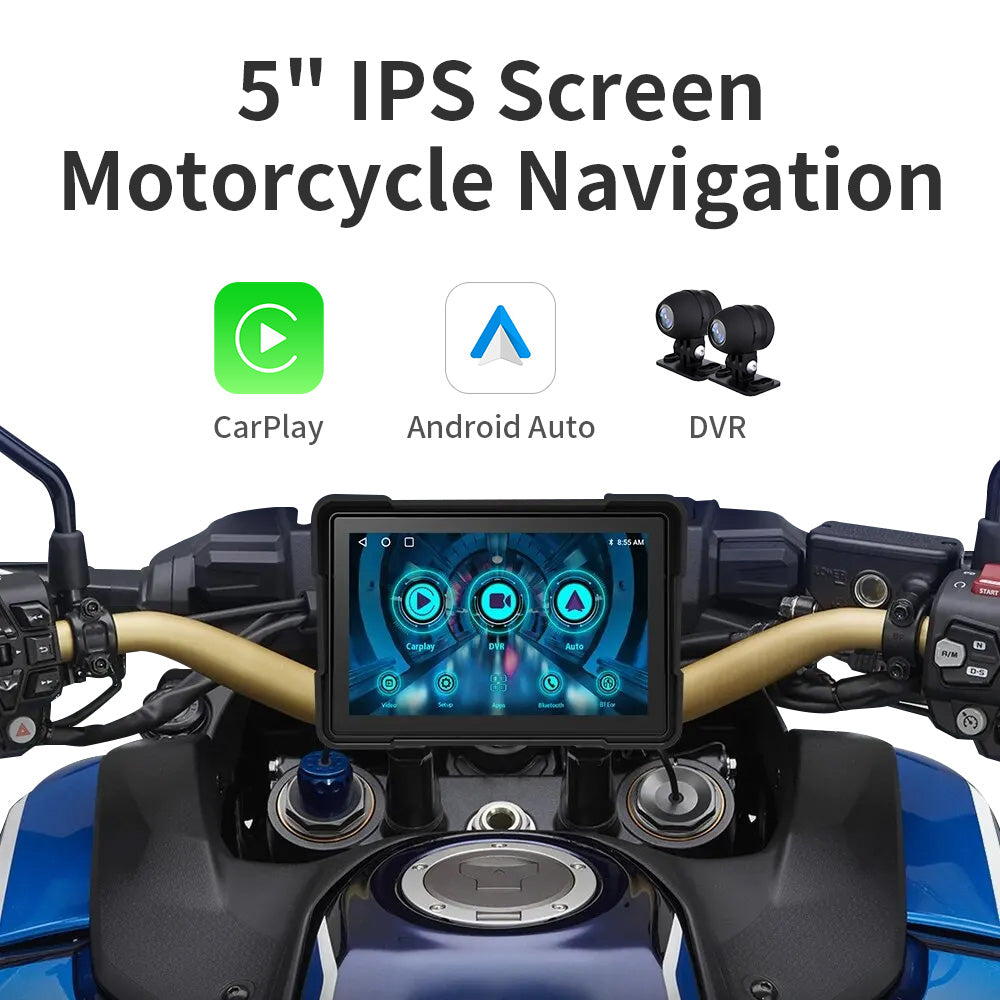 Linkifun™ SP8505 5" IP67 Waterproof Motorcycle Smart Screen, GPS Navigation with Wireless Apple Carplay, Android Auto