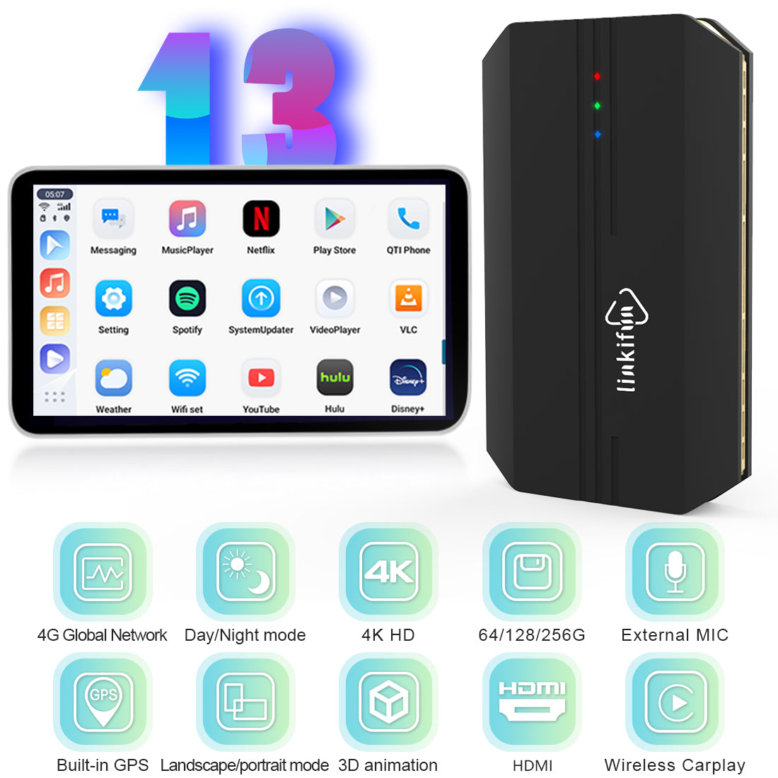 Linkifun™ GT6 Android 13 Smart AI Box Wireless Carplay/ Android Auto Adapter with HDMI