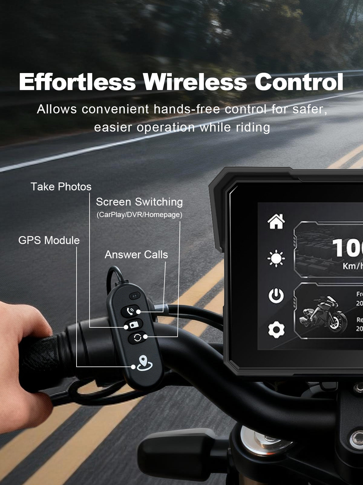 Linkifun MT81 motorcycle navigation screen with effortless wireless control for safer and easier riding operation