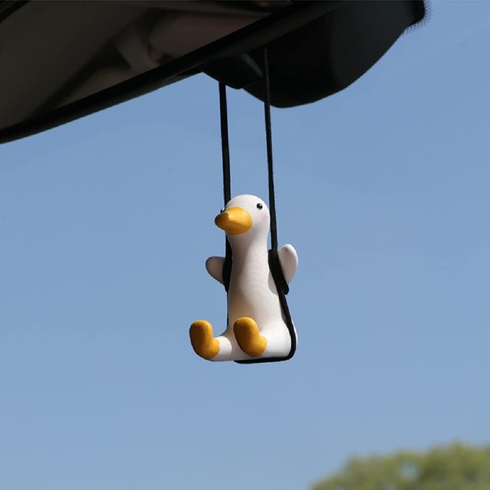 Linkifun™ Cute Swinging Duck 3D Ornaments - Car Mirror Hanging Accessories for Fun Interior Rearview Mirror Decoration (Duck)