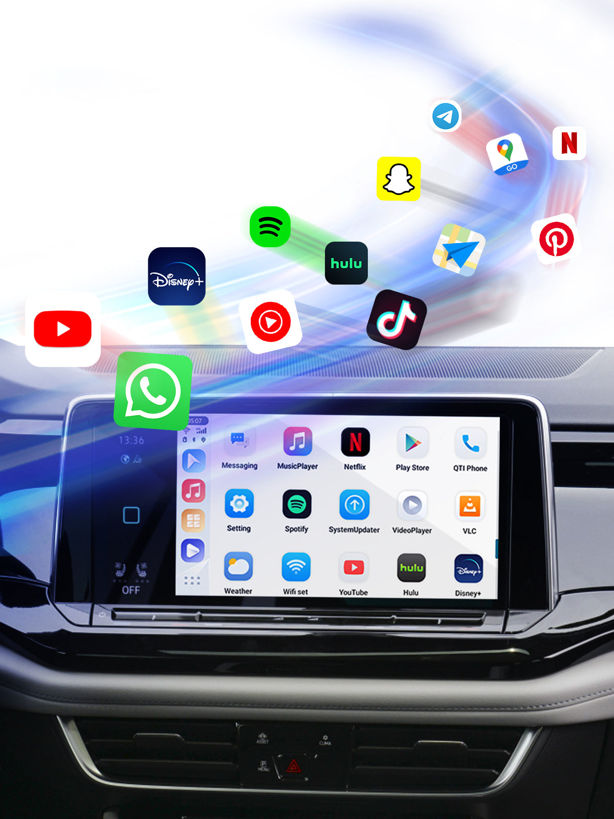 Linkifun GT6 Android 13 Smart AI Box Wireless CarPlay and Android Auto Adapter with Google Play Store access to download apps, games, navigation tools, and streaming services