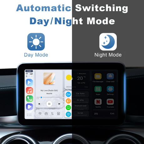 Linkifun GT6 Pro Android 13 Smart AI Box Wireless CarPlay and Android Auto Adapter with day and night display mode for safer driving