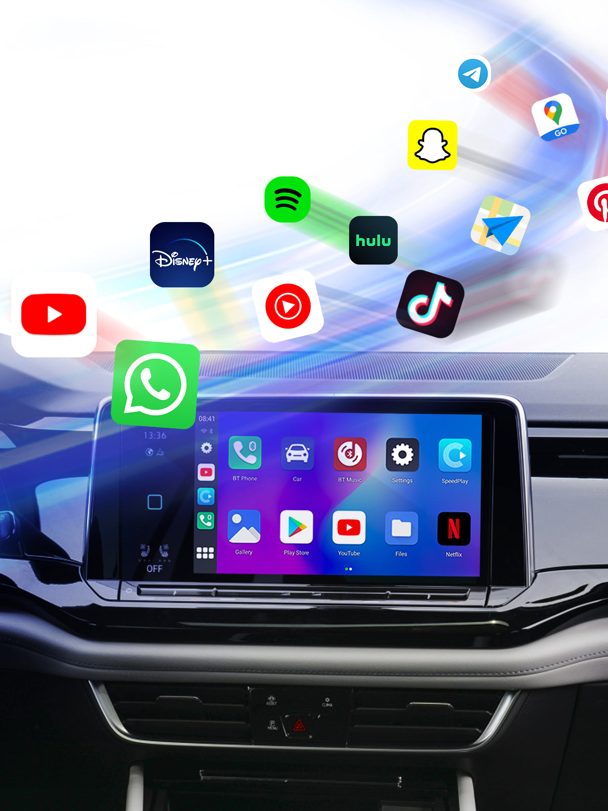 Linkifun GT7 Android 13 Smart AI Box Wireless CarPlay and Android Auto Adapter with direct access to Google Play Store apps like Spotify, Waze, Audible, YouTube, and Google Maps for a personalized in-car experience