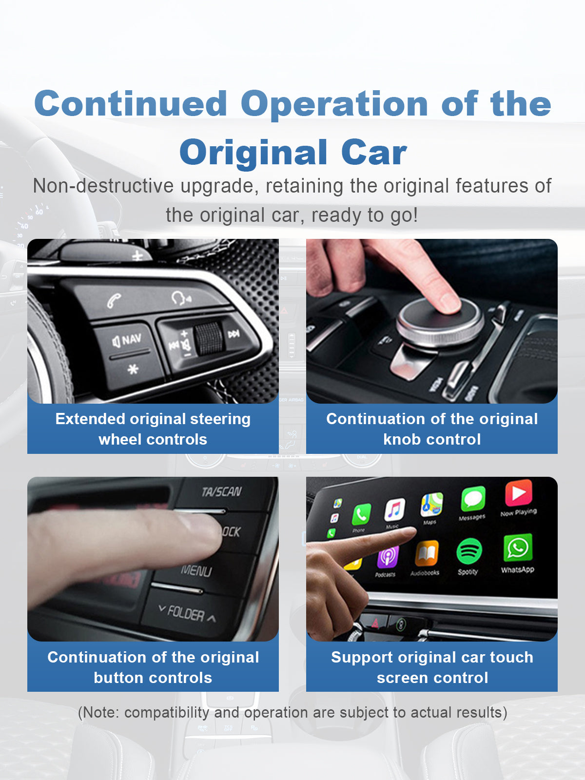 Linkifun GT7 Android 13 Smart AI Box Wireless CarPlay and Android Auto Adapter with seamless integration for original car controls including steering wheel, knobs, buttons, and touchscreen