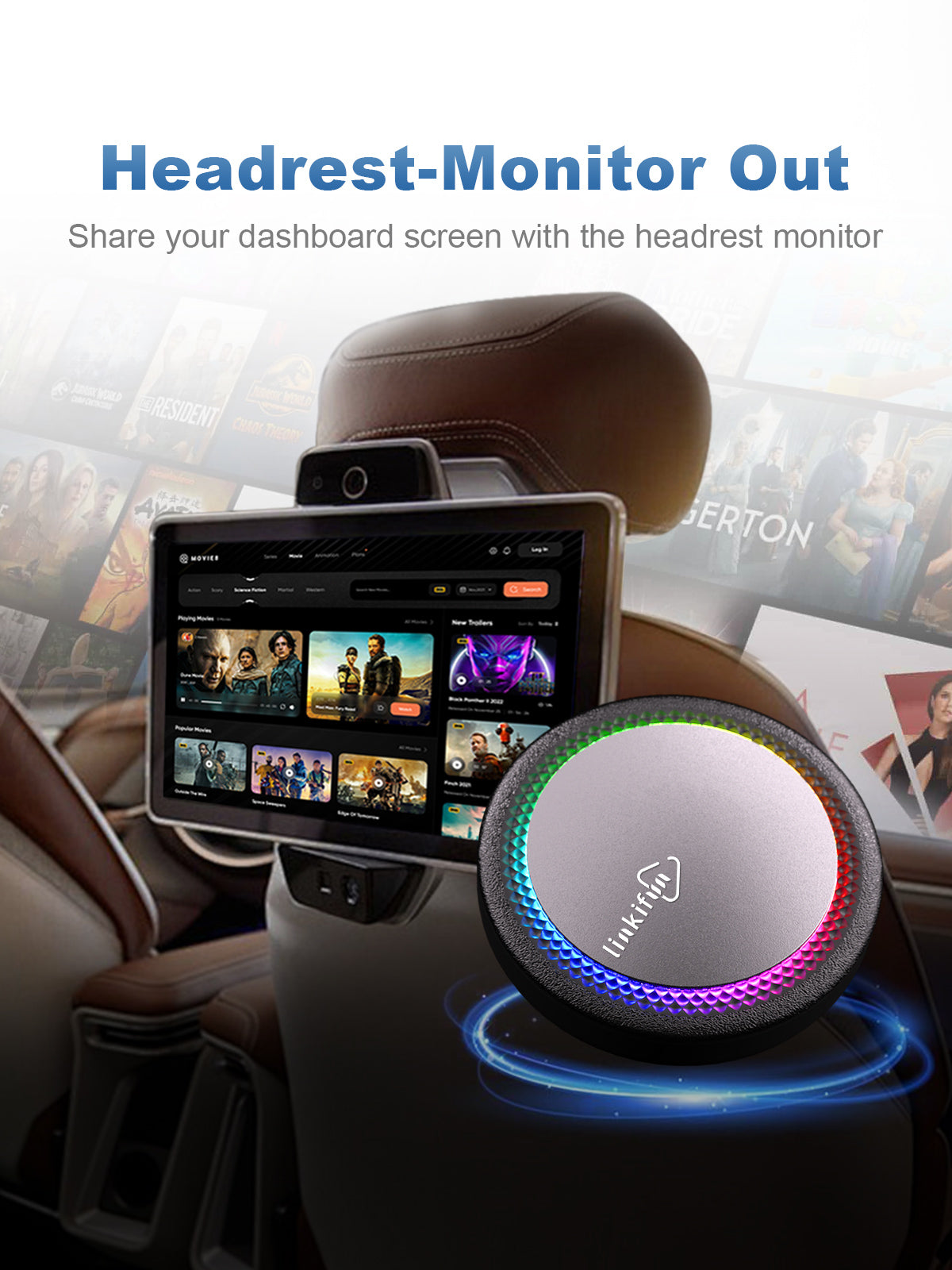 Linkifun GT7H Android 13 Smart AI Box Wireless CarPlay and Android Auto Adapter with HDMI Out port for connecting TVs and rear seat monitors