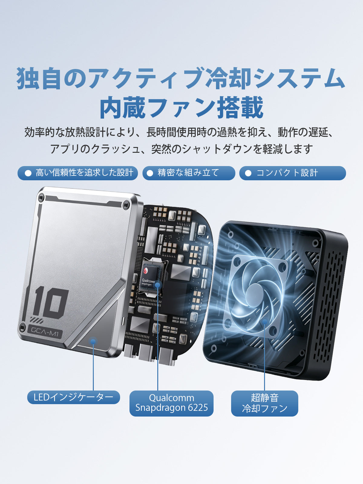 Linkifun L10 Tesla Android 13 AI Box with active cooling, built-in ultra-quiet fan, Qualcomm Snapdragon 6225 processor, and LED indicator