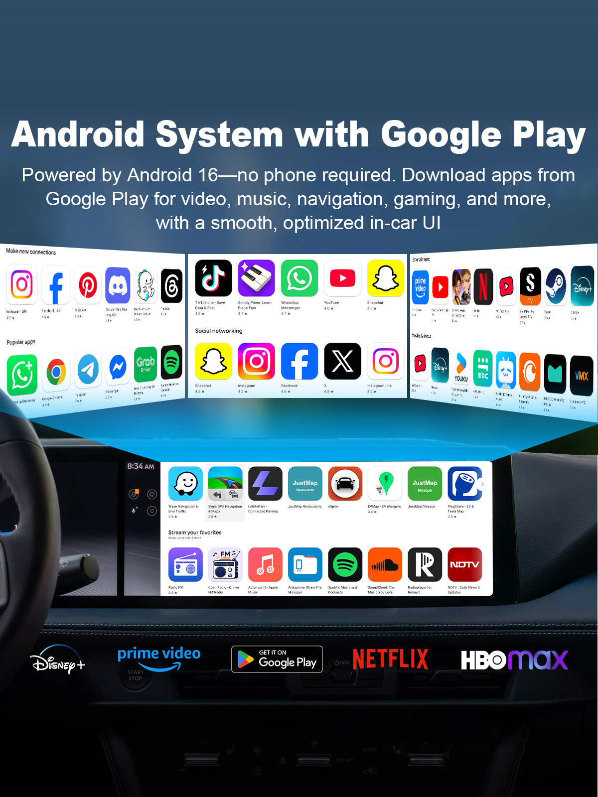 Linkifun L11 Max Android 16 AI Box with Google Play supporting YouTube, Netflix, Google Maps, Spotify, Disney Plus and other car apps