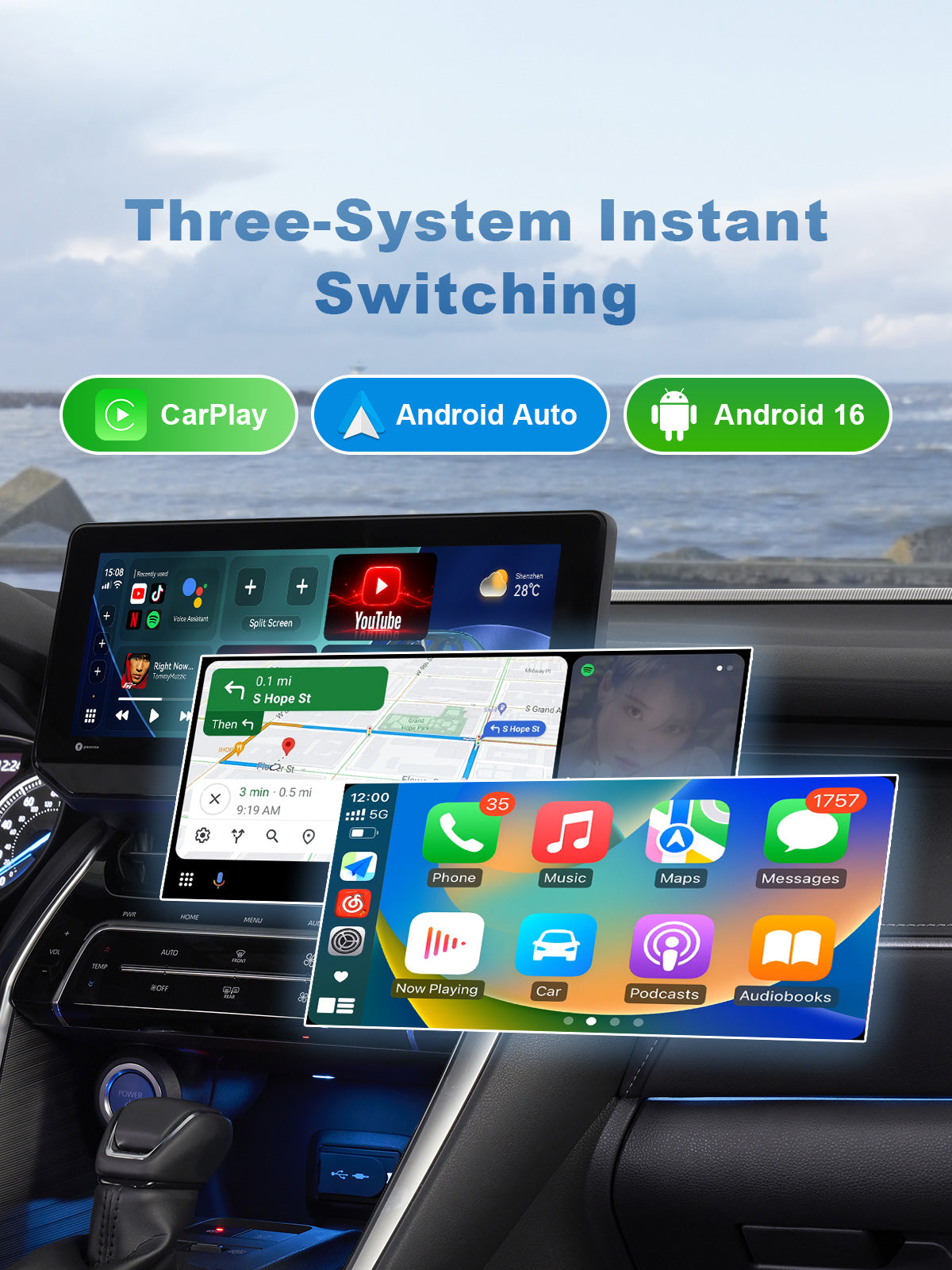 Linkifun L11 Max Android 16 AI Box with Qualcomm Snapdragon 6350 supporting seamless switching between Android 16, Wireless CarPlay and Android Auto