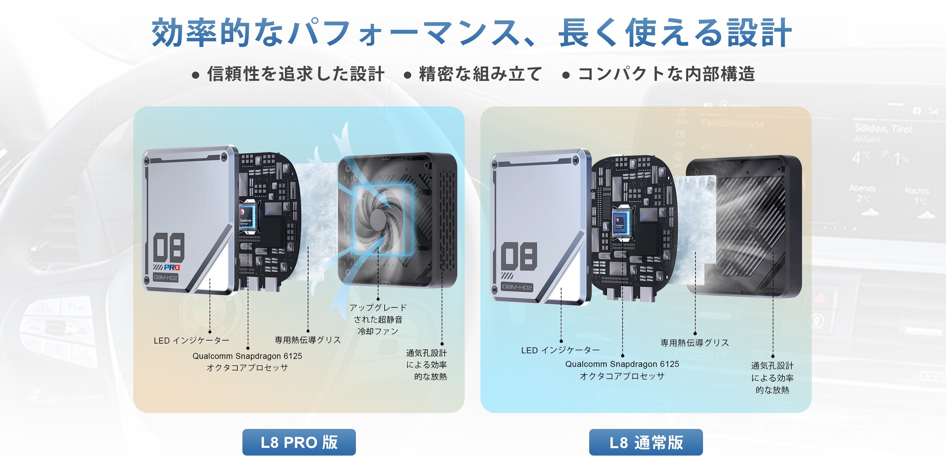 Linkifun L8 Standard and L8 Pro internal design comparison showing the upgraded ultra-quiet cooling fan for improved heat dissipation.