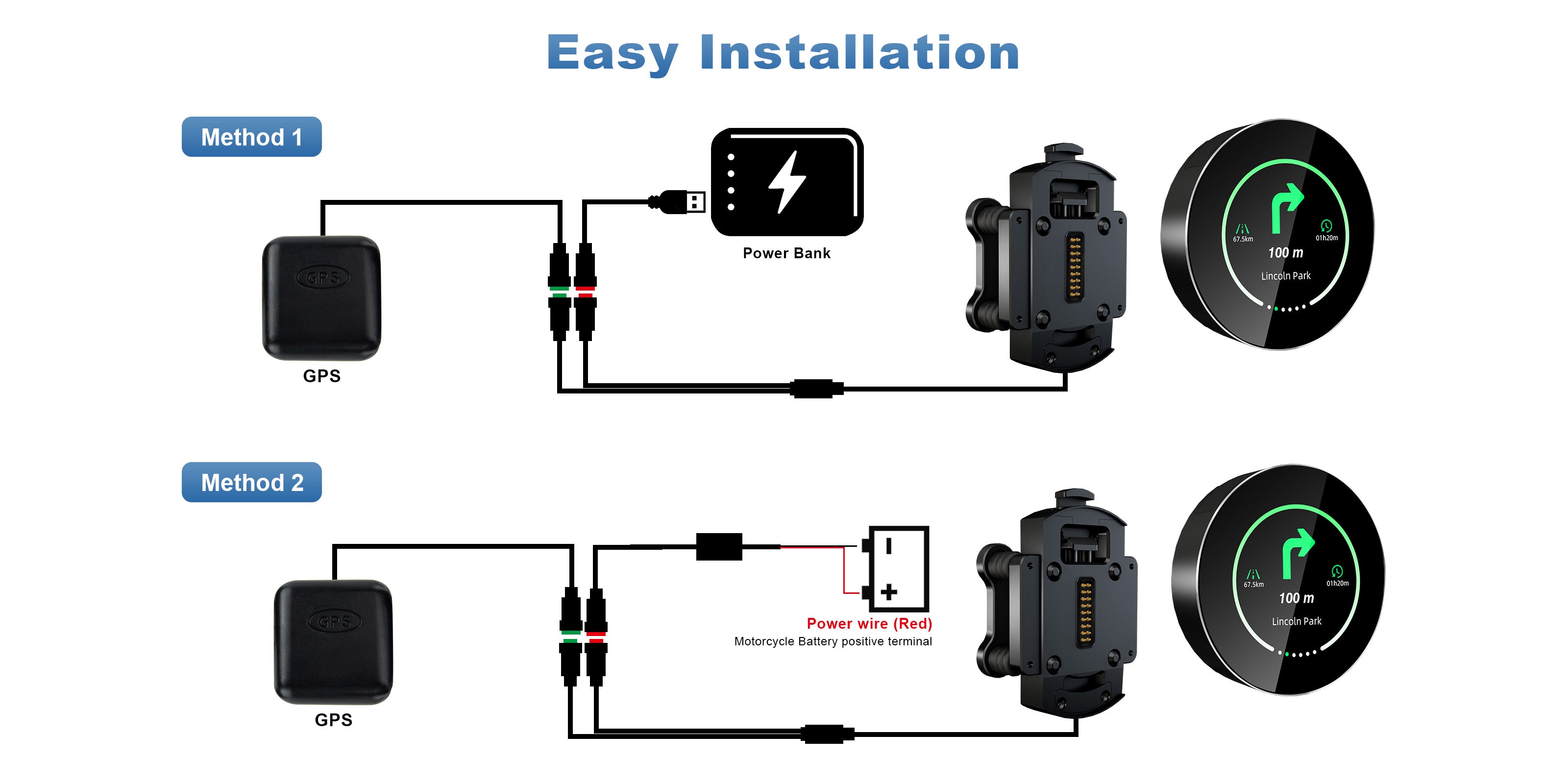Linkifun M0 motorcycle GPS navigator mobile connection guide demonstrating how to connect the device with the Carbit Ride app.