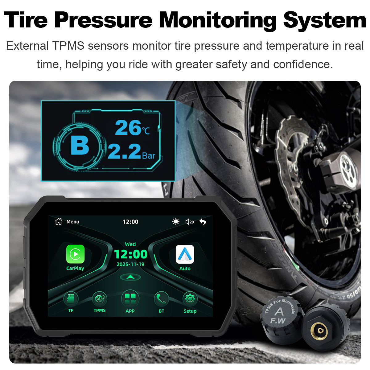 Linkifun™ MT2B 5" Motorcycle Screen with Wireless CarPlay, Android Auto, Phone Mirroring, IP67 Waterproof & Bluetooth 5.0