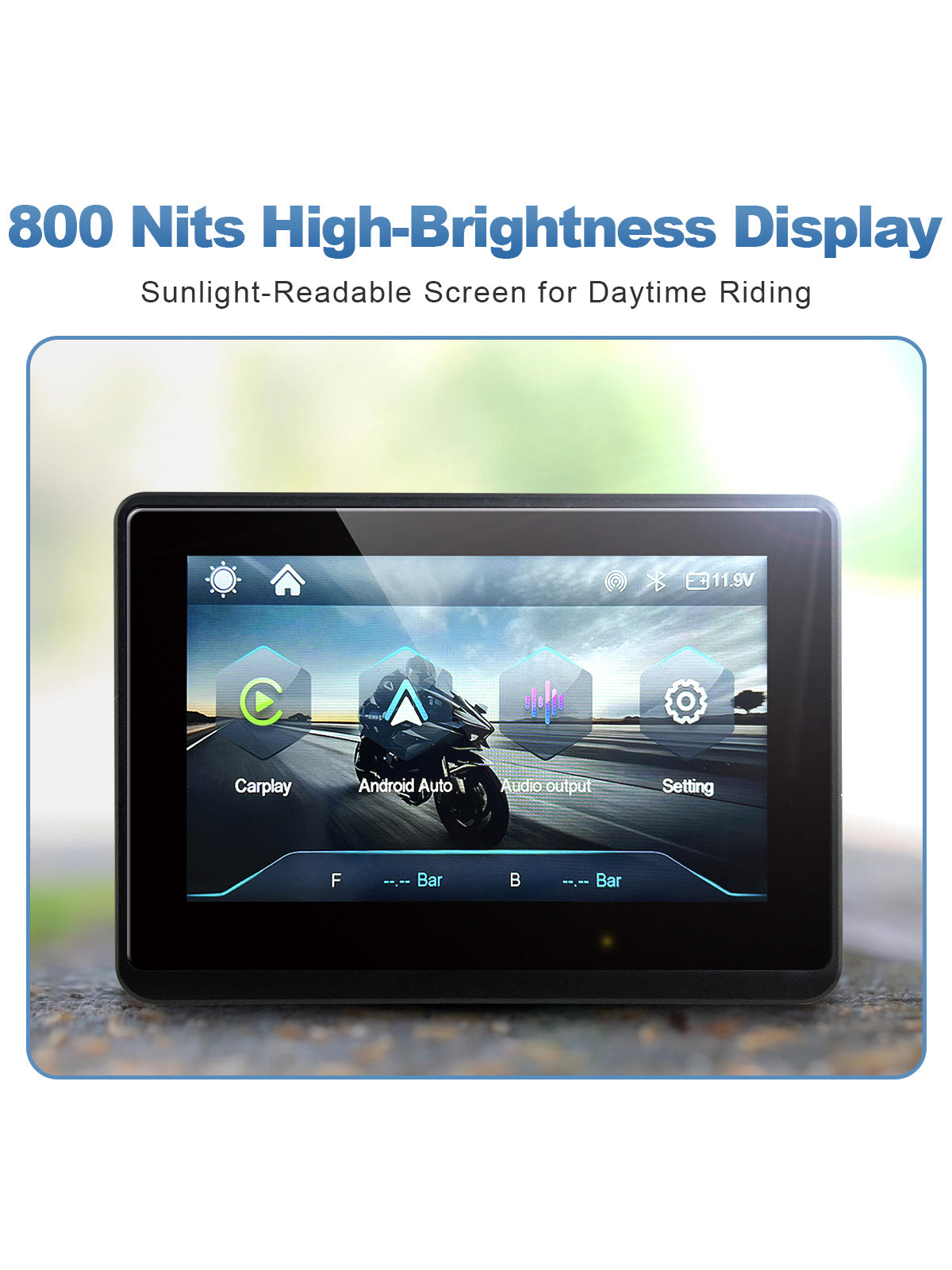 Linkifun MT1 5-inch motorcycle navigation display with 800-nit high-brightness screen for clear daytime viewing under strong sunlight