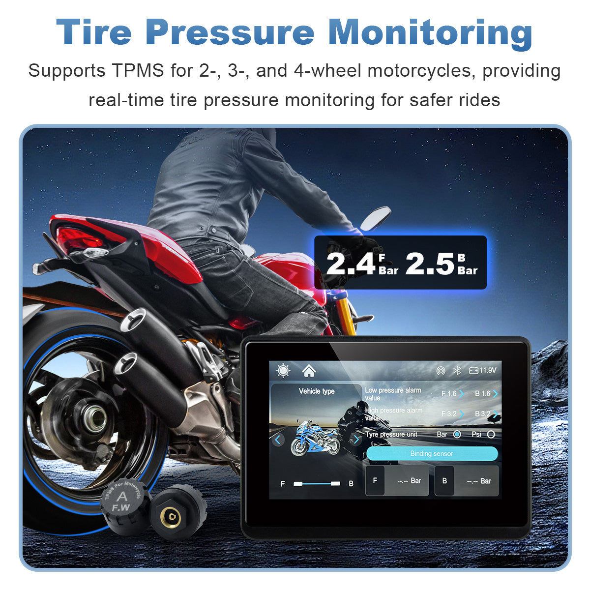 Linkifun™ MT1 5" Motorcycle Navigation Display with Wireless CarPlay & Android Auto, Portrait/Landscape Rotation, 800-Nit IPS, Optional TPMS & IP67