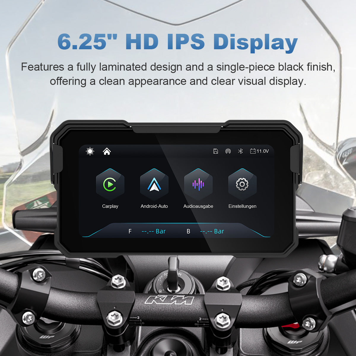 Linkifun™ MT10 6.25" Motorcycle Navigation Screen with Wireless CarPlay & Android Auto, Portrait & Landscape Mode, Single Bluetooth, Optional TPMS, Battery/USB Power
