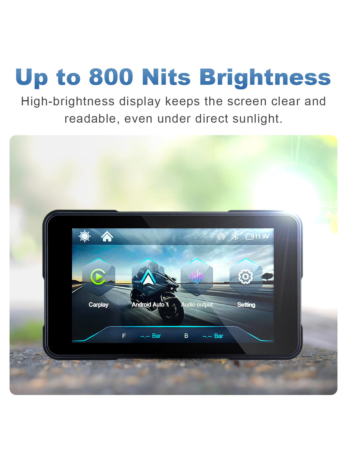 Linkifun MT11B 5 inch motorcycle navigation screen with 800 nit sunlight-readable display for clear outdoor riding visibility