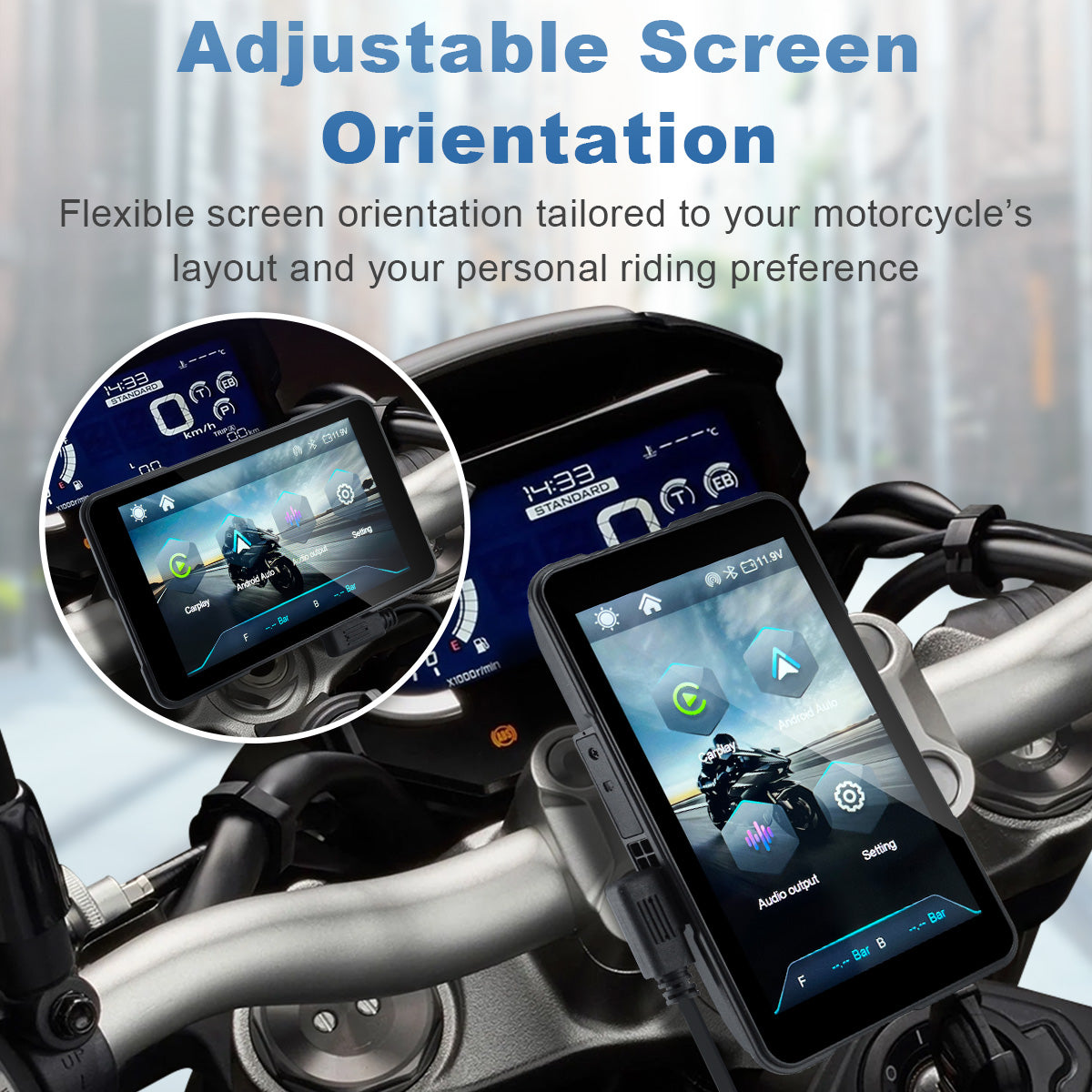 Linkifun™ MT11B 5" Motorcycle Navigation Screen with Wireless CarPlay & Android Auto, Portrait & Landscape Mode, Quick-Release Bracket, Single Bluetooth, Optional TPMS
