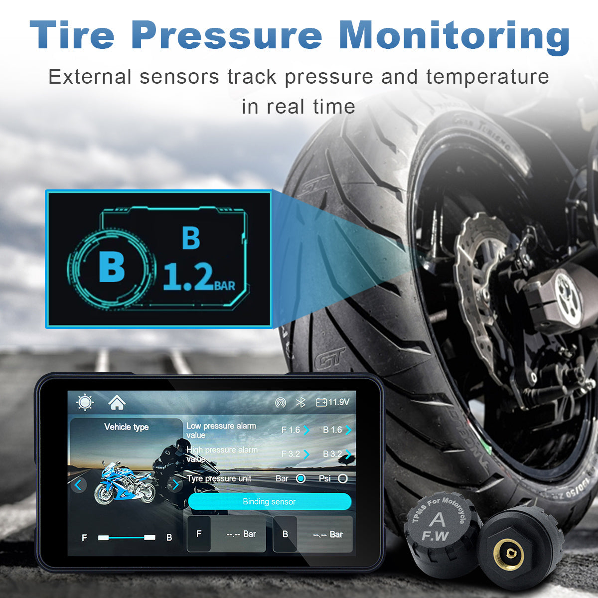 Linkifun™ MT11B 5" Motorcycle Navigation Screen with Wireless CarPlay & Android Auto, Portrait & Landscape Mode, Quick-Release Bracket, Single Bluetooth, Optional TPMS