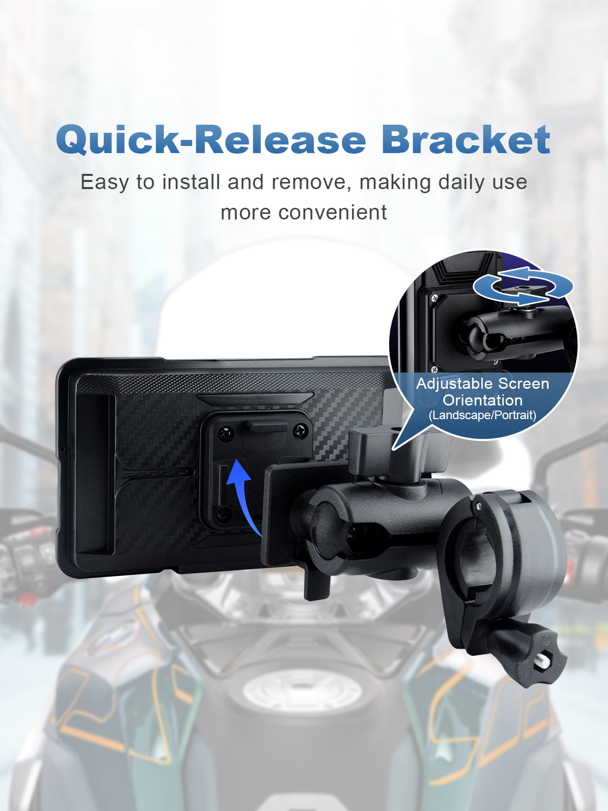 Linkifun MT11B 5 inch motorcycle navigation screen with quick-release bracket for easy installation and removal