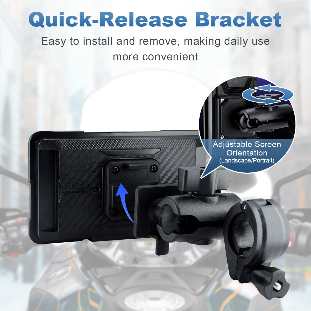 Linkifun™ MT11B 5" Motorcycle Navigation Screen with Wireless CarPlay & Android Auto, Portrait & Landscape Mode, Quick-Release Bracket, Single Bluetooth, Optional TPMS