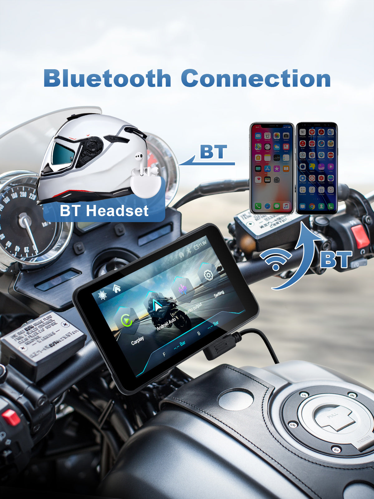 Linkifun MT11B 5 inch motorcycle navigation screen with single Bluetooth 5.0 connection for wireless CarPlay and Android Auto