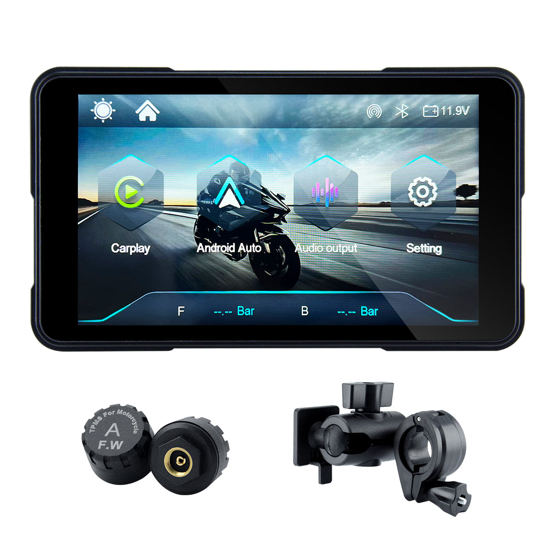 Linkifun™ MT11B 5" Motorcycle Navigation Screen with Wireless CarPlay & Android Auto, Portrait & Landscape Mode, Quick-Release Bracket, Single Bluetooth, Optional TPMS