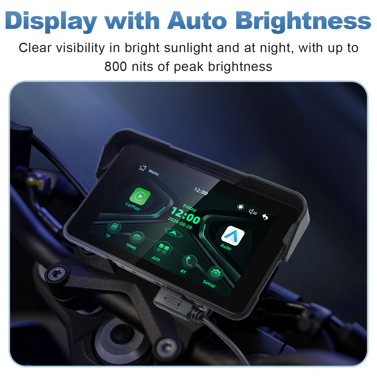 Linkifun™ MT11C 5" Motorcycle Navigation Screen with Wireless CarPlay & Android Auto, Phone Mirroring, Bluetooth 5.0, Optional TPMS & IP67 Waterproof