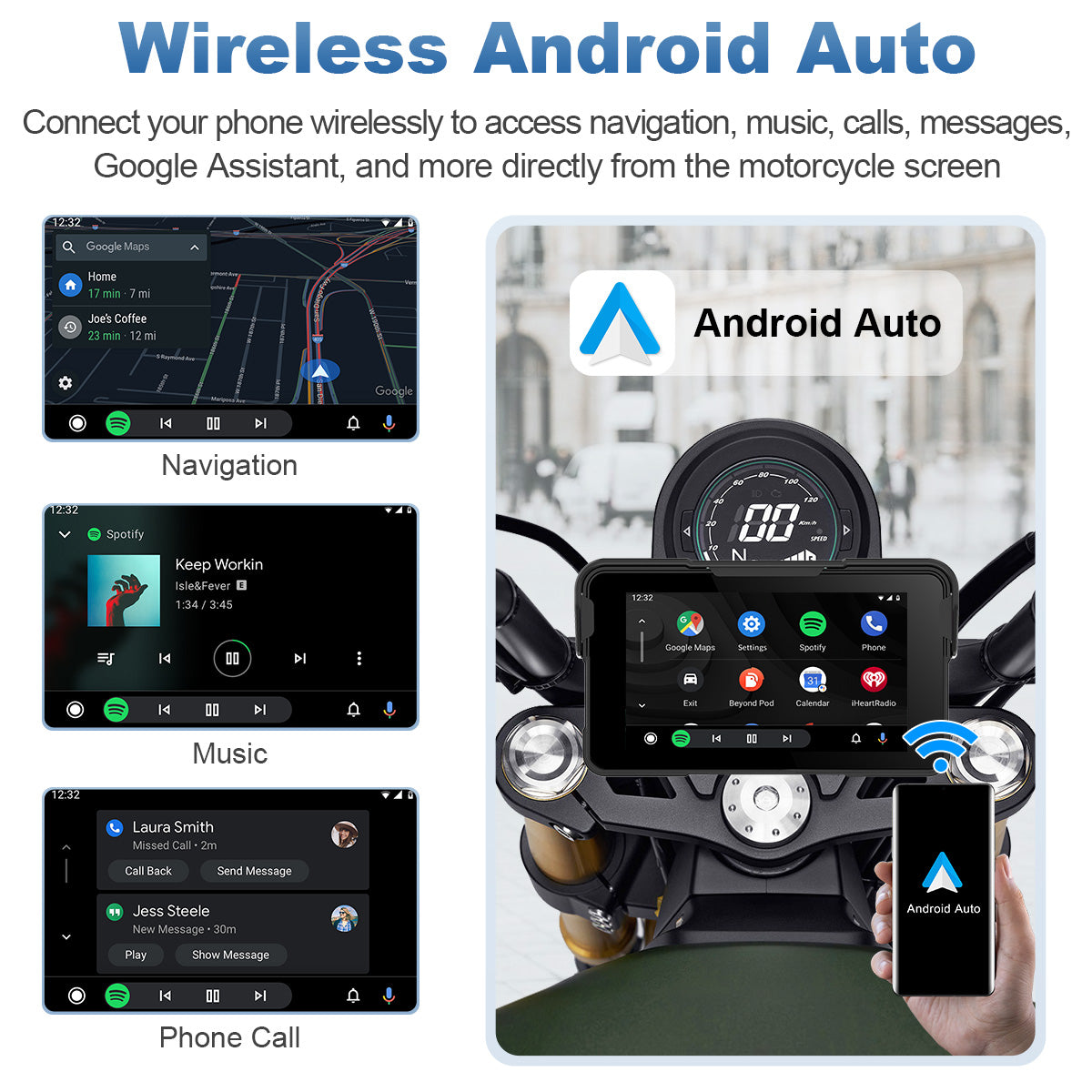 Linkifun™ MT11C 5" Motorcycle Navigation Screen with Wireless CarPlay & Android Auto, Phone Mirroring, Bluetooth 5.0, Optional TPMS & IP67 Waterproof