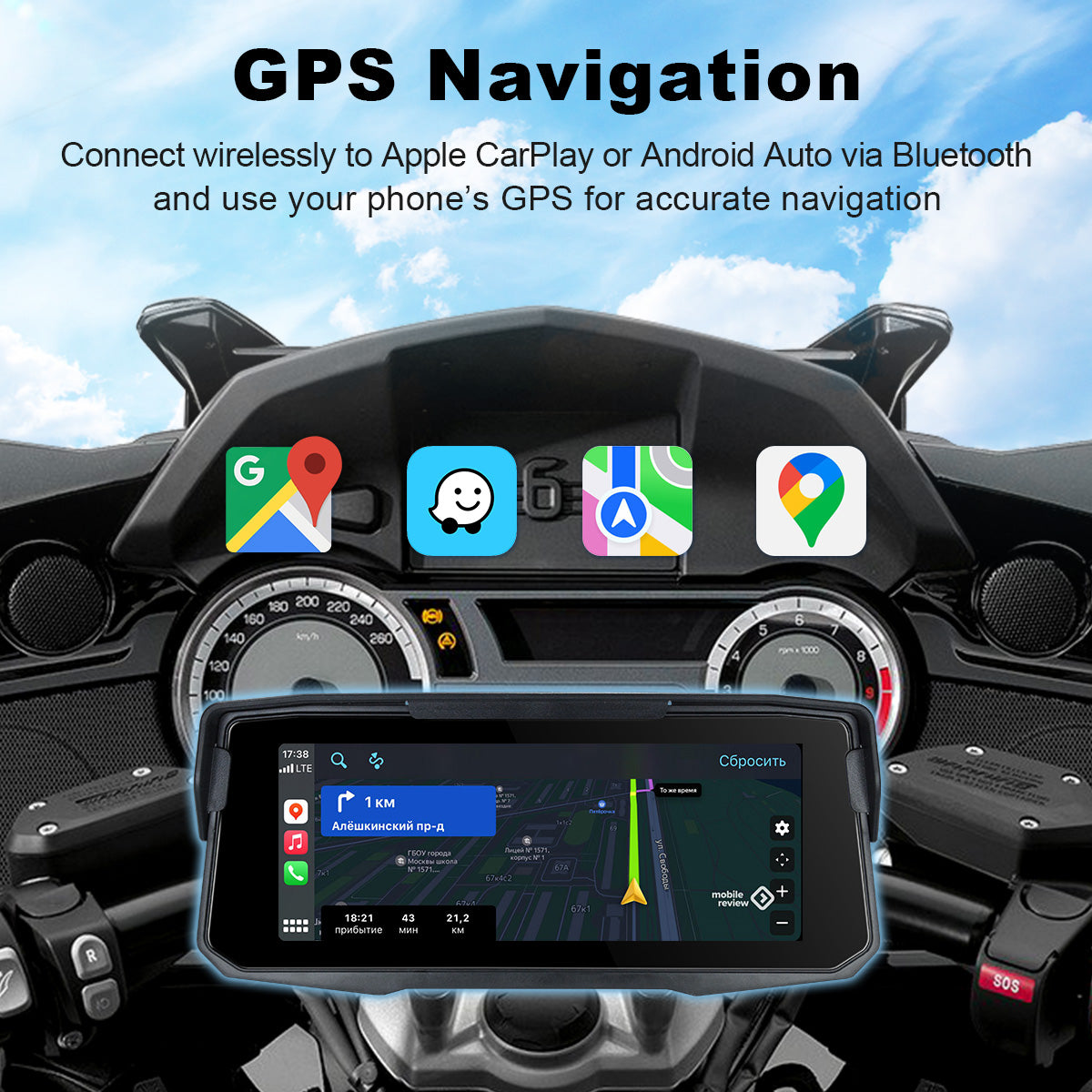 Linkifun™ MT12 6.86" Motorcycle Screen with Wireless CarPlay, Android Auto, Phone Mirroring, Optional TPMS, IP67 Waterproof & Bluetooth 5.0