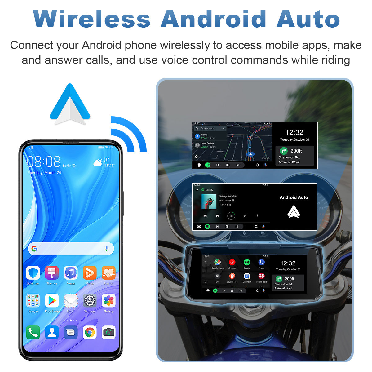 Linkifun™ MT12 6.86" Motorcycle Screen with Wireless CarPlay, Android Auto, Phone Mirroring, Optional TPMS, IP67 Waterproof & Bluetooth 5.0