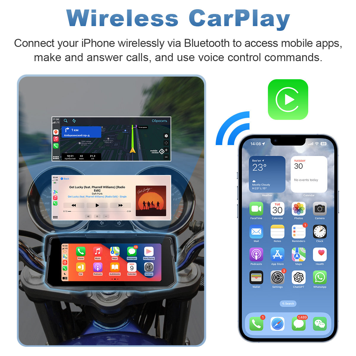 Linkifun™ MT12 6.86" Motorcycle Screen with Wireless CarPlay, Android Auto, Phone Mirroring, Optional TPMS, IP67 Waterproof & Bluetooth 5.0