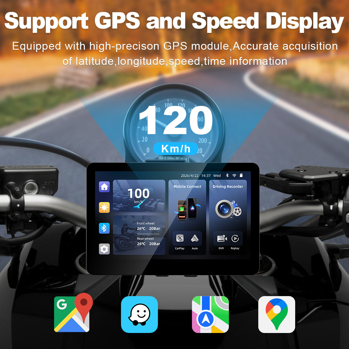 Linkifun™ MT13 + Bracket 6.2" Motorcycle Display – Wireless CarPlay & Android Auto, Dual-Lens DVR, GPS, TPMS & Split-Screen